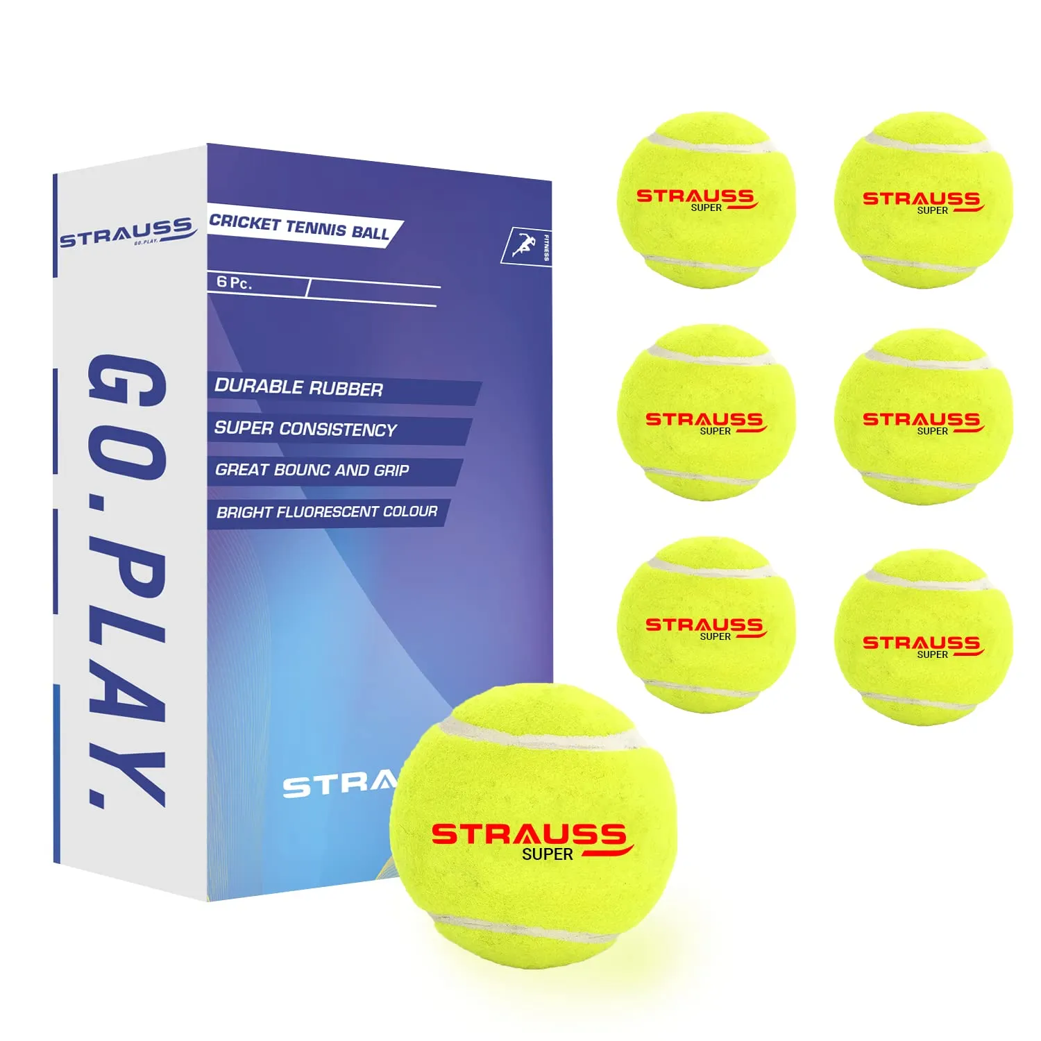 STRAUSS Acrylic Cricket Tennis Balls Light Weight (Soft) Pack Of 6 Color: Yellow For Street, Lawn, Park, Beach & Gully Cricket Premium Rubber Tennis Balls For All Age Groups Tennis Cricket Ball