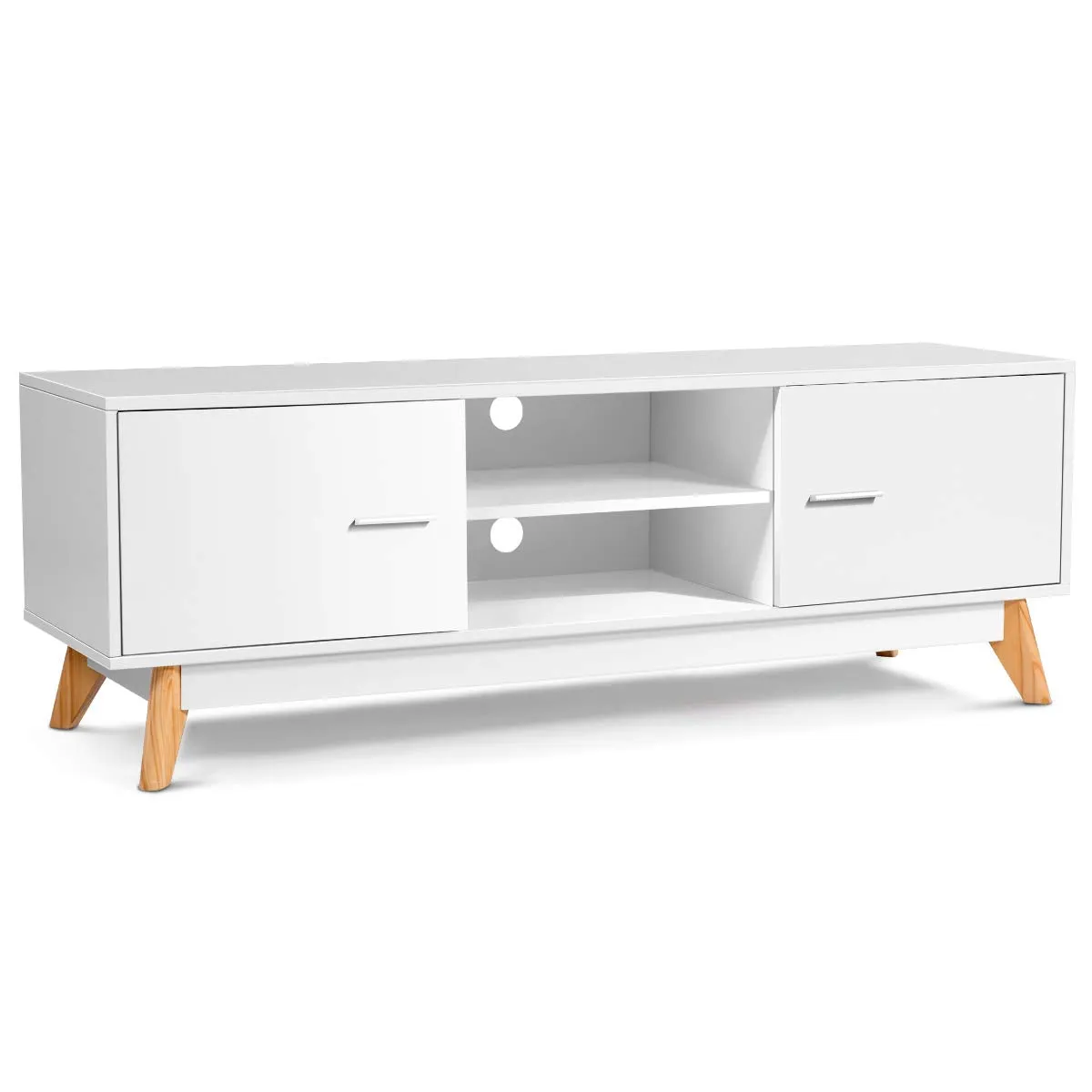 Tangkula Modern White TV Stand, Wooden TV Stand for 60 Inch TV, with 2 Storage Cabinets & 2 Open Shelves