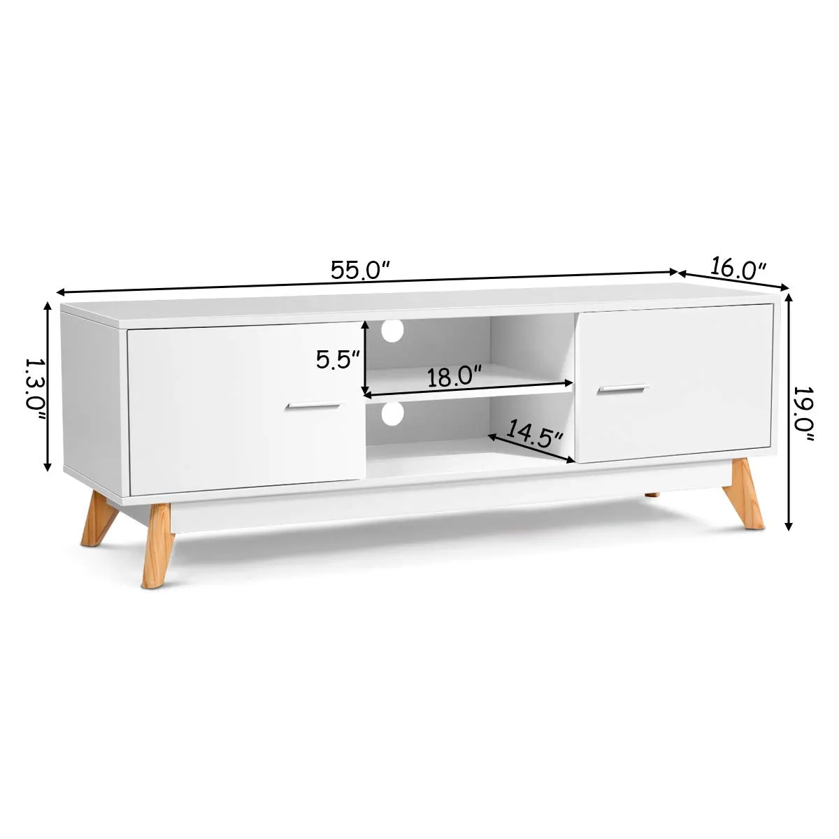 Tangkula Modern White TV Stand, Wooden TV Stand for 60 Inch TV, with 2 Storage Cabinets & 2 Open Shelves