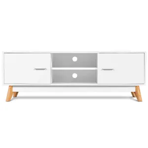 Tangkula Modern White TV Stand, Wooden TV Stand for 60 Inch TV, with 2 Storage Cabinets & 2 Open Shelves