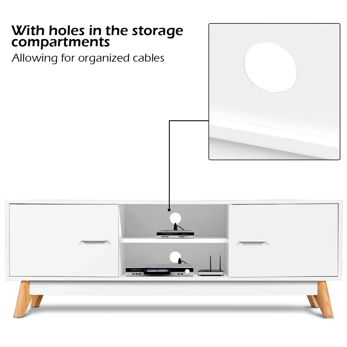 Tangkula Modern White TV Stand, Wooden TV Stand for 60 Inch TV, with 2 Storage Cabinets & 2 Open Shelves