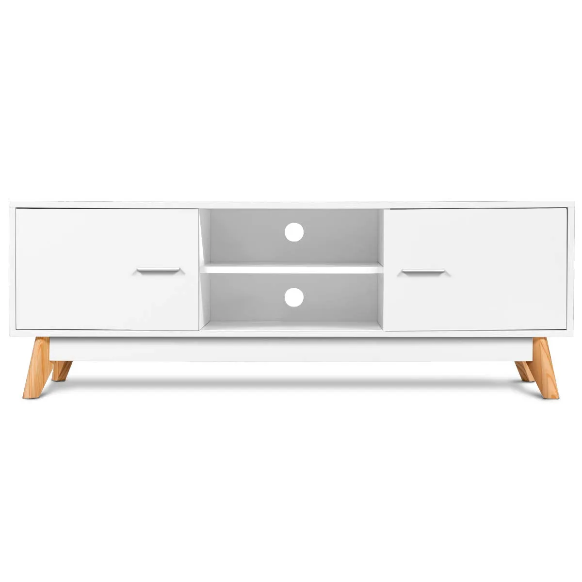 Tangkula Modern White TV Stand, Wooden TV Stand for 60 Inch TV, with 2 Storage Cabinets & 2 Open Shelves