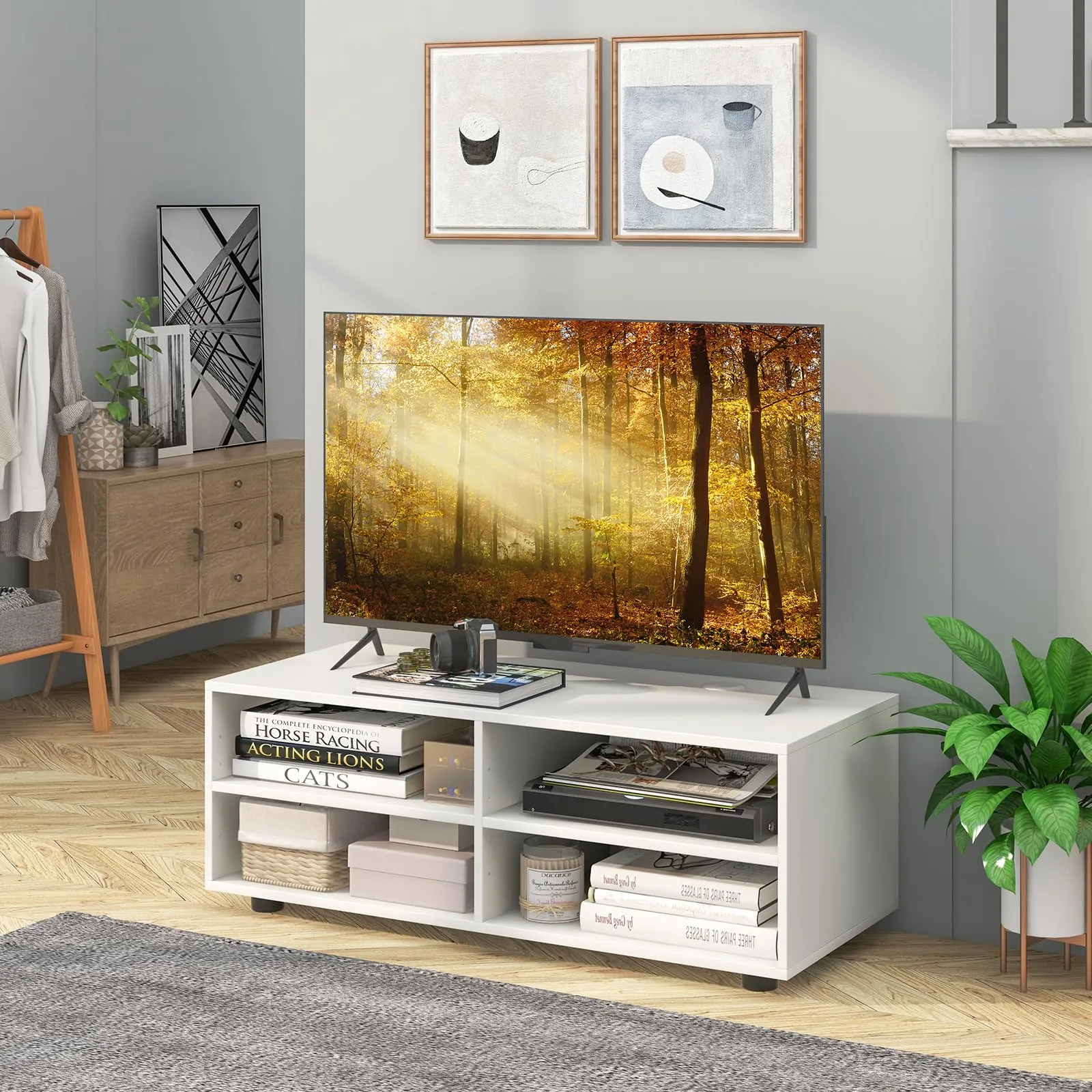 Tangkula White TV Stand for TV up to 40 Inch