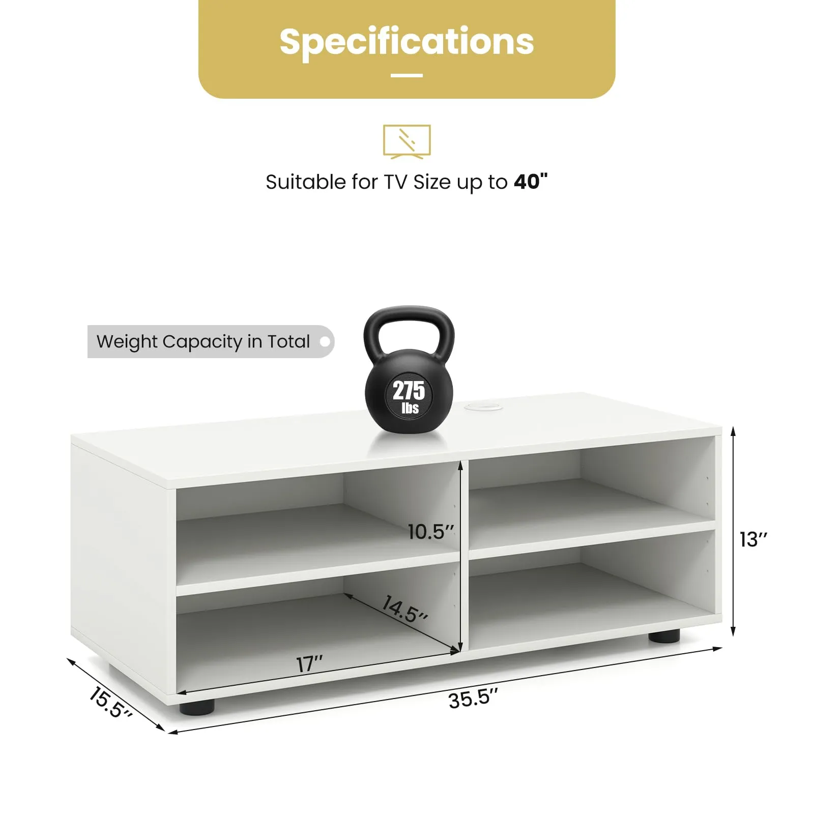 Tangkula White TV Stand for TV up to 40 Inch