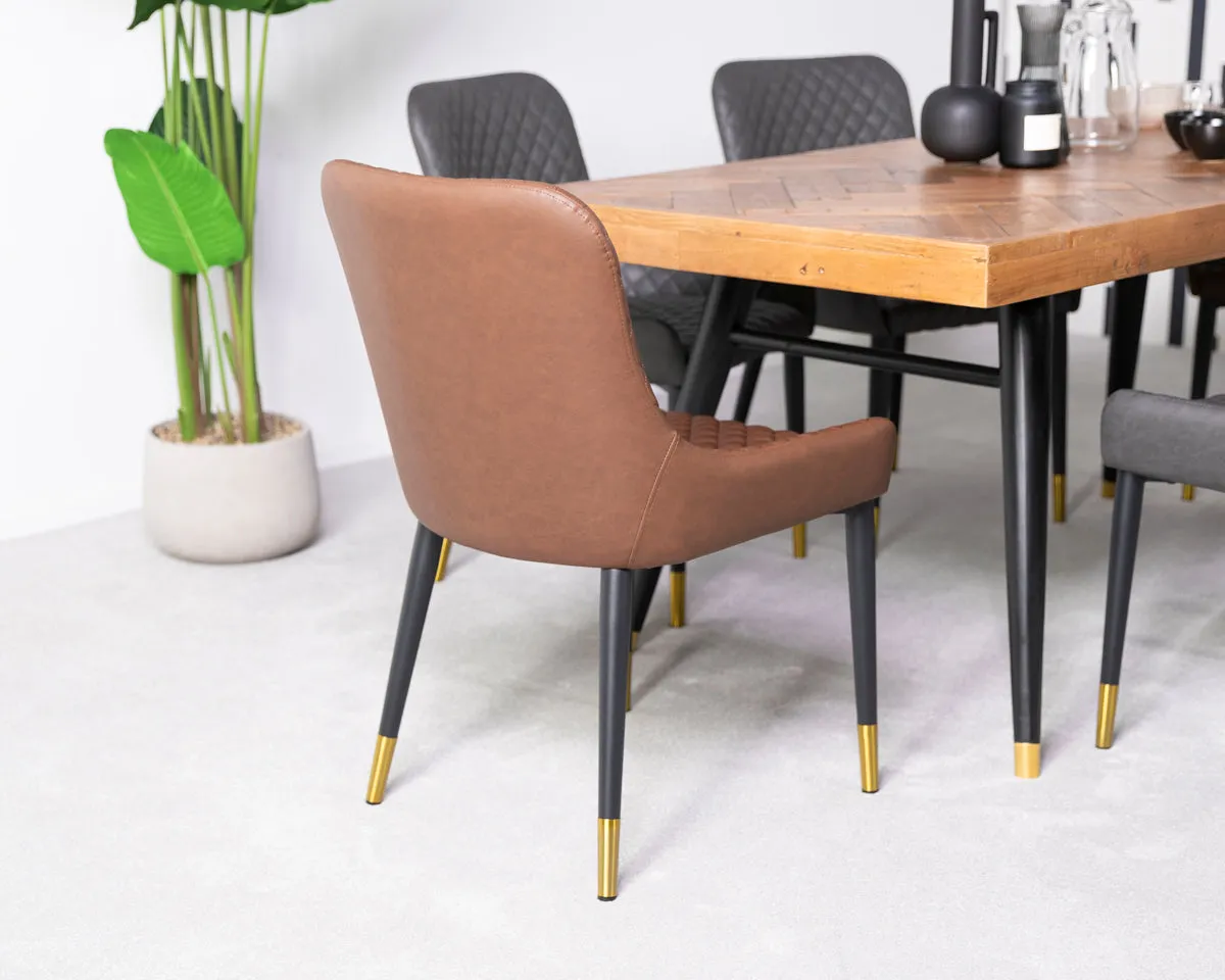 Tulsa Dark Extendable Dining Table (140cm - 180cm) & Tan Sarah Dining Chairs