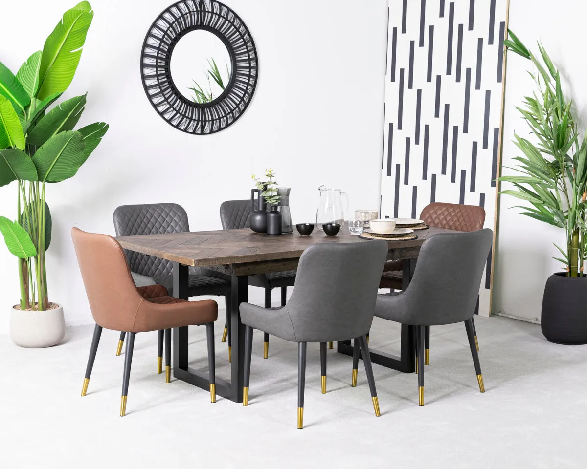 Tulsa Dark Extendable Dining Table (140cm - 180cm) & Tan Sarah Dining Chairs