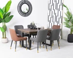 Tulsa Dark Extendable Dining Table (140cm - 180cm) & Tan Sarah Dining Chairs