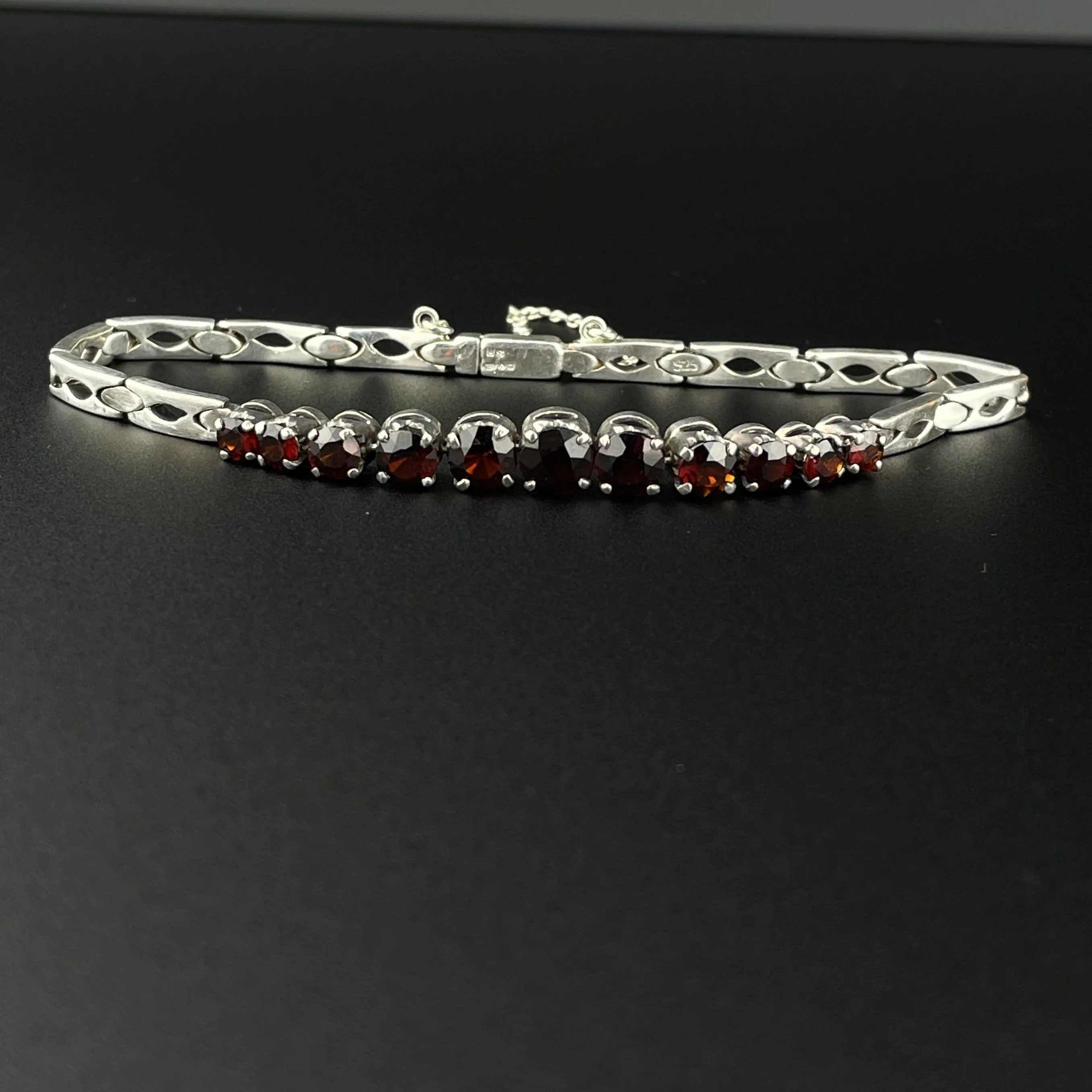 Vintage Silver Garnet Art Deco Style Tennis Bracelet