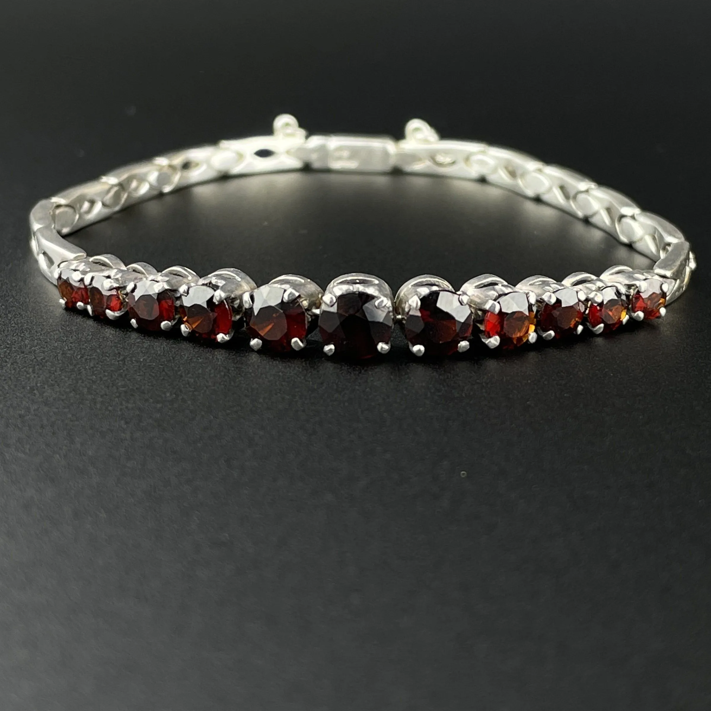 Vintage Silver Garnet Art Deco Style Tennis Bracelet