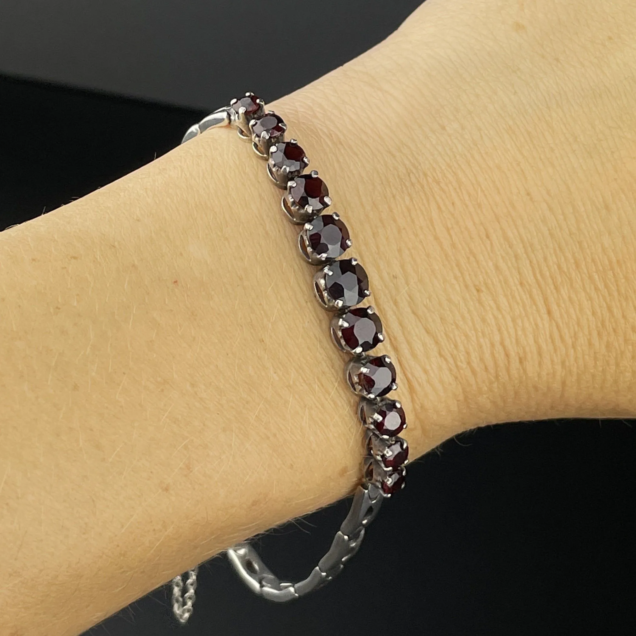 Vintage Silver Garnet Art Deco Style Tennis Bracelet