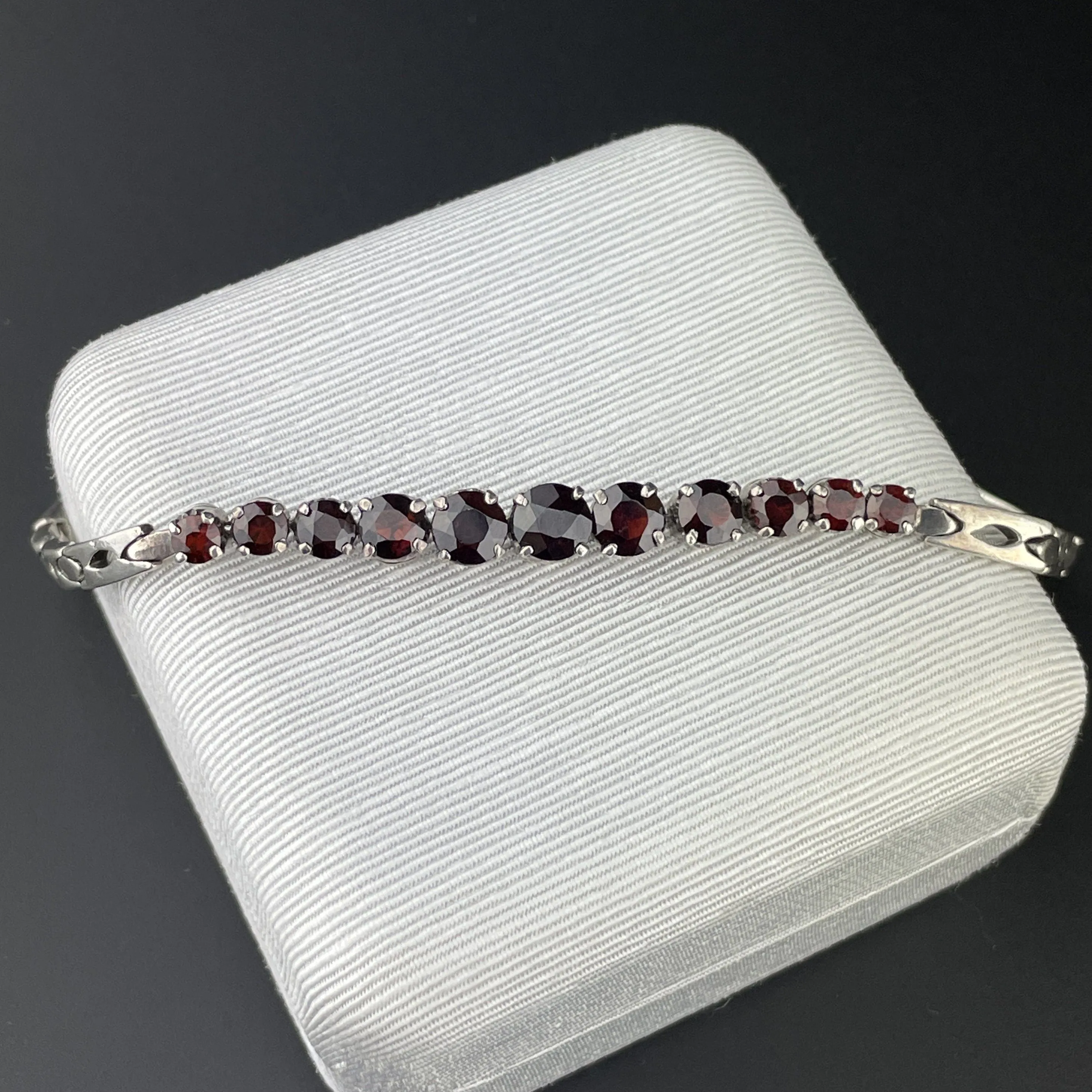 Vintage Silver Garnet Art Deco Style Tennis Bracelet