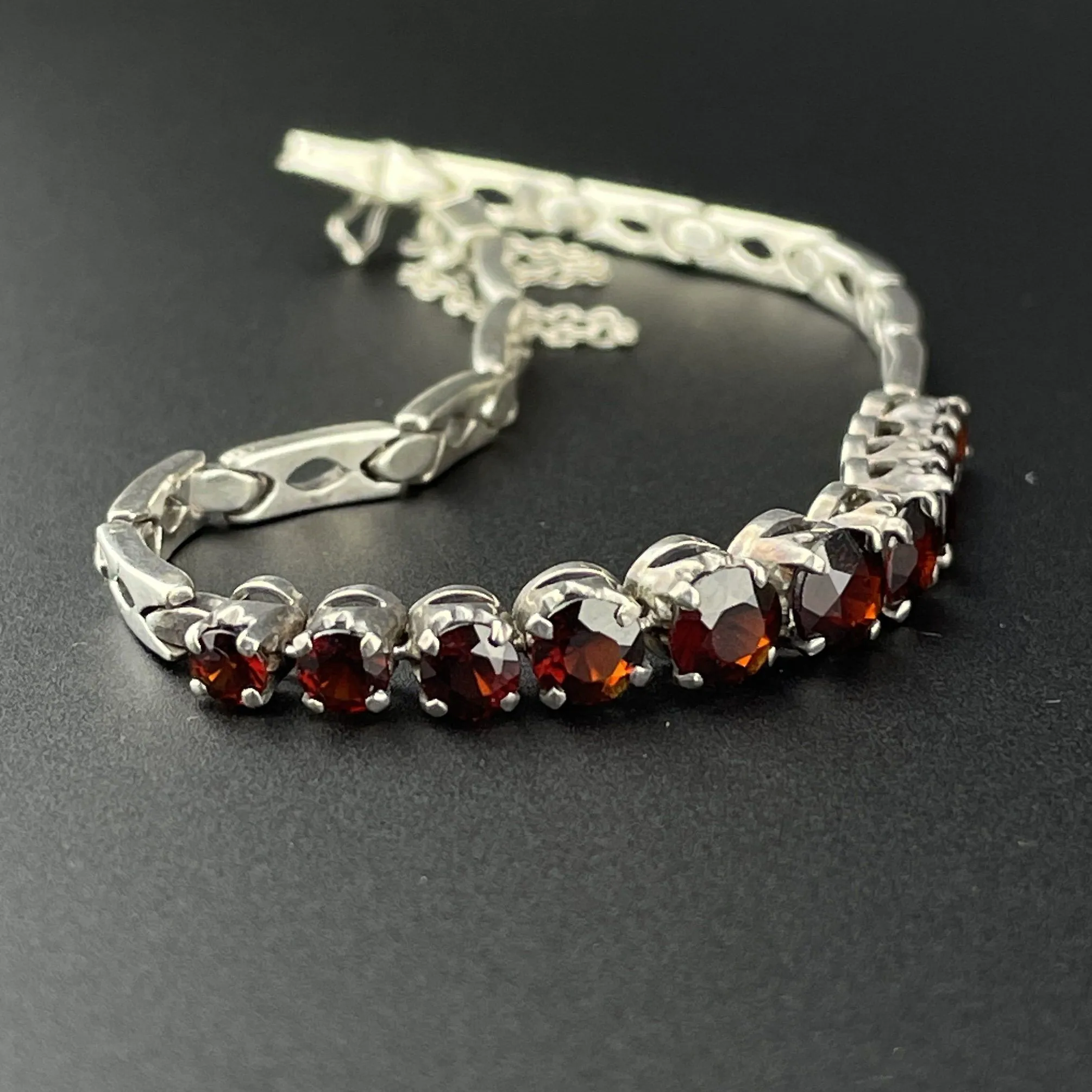 Vintage Silver Garnet Art Deco Style Tennis Bracelet