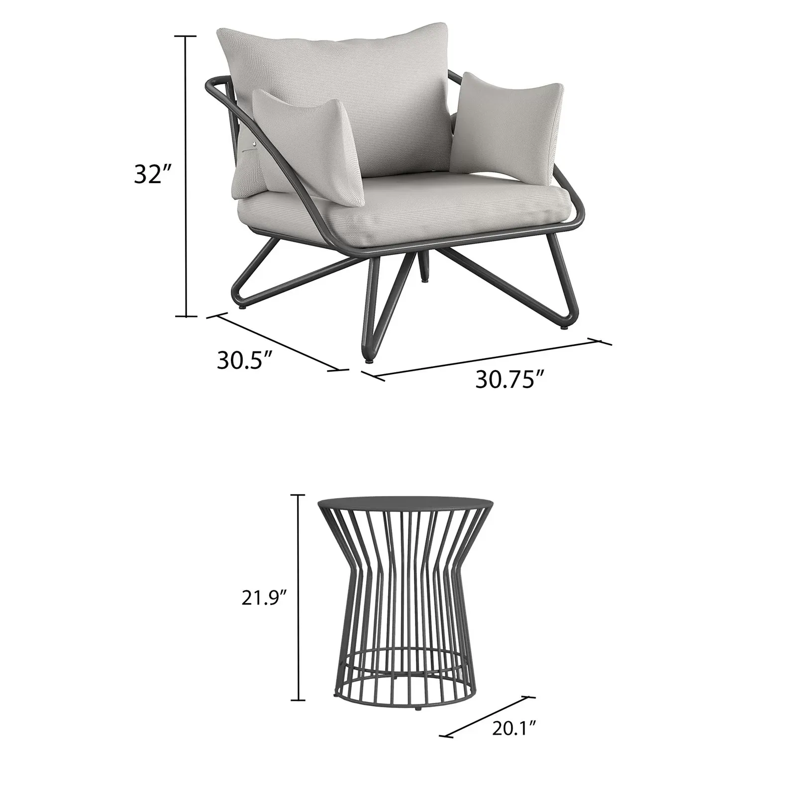 Yug Outdoor Patio Seating Set 2 Chairs and 1 Table Set (Grey)